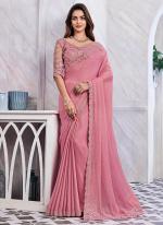 Shimmer Silk Baby Pink Party Wear Embroidery Work Saree